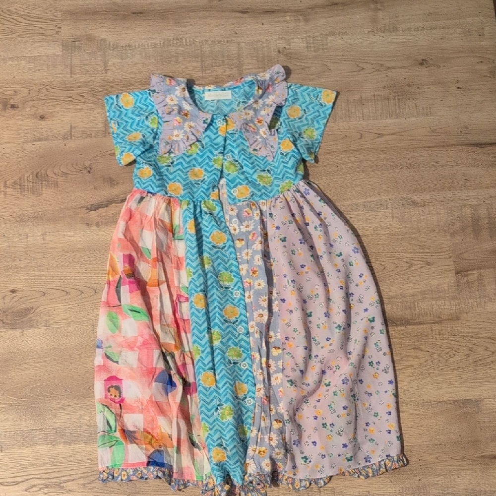 Patchwork Kids Dress with Floral Patterns